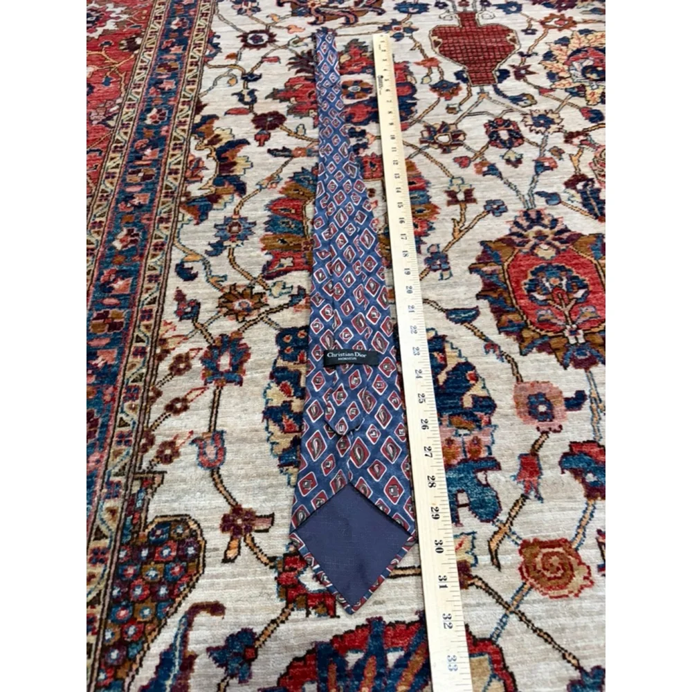 Christian Dior Monsieur Silk Tie Blue Red Geometric Made USA Vintage Neckwear